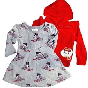 Disney x Gap Grey Red Minnie Mouse Dress and Velvet Hoodie 18m